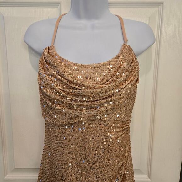 Morgan & Co Nina Sequin Gown sz 9 in Gold Prom Formal homecoming - Picture 5 of 12